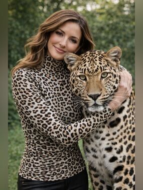 Adrianna Papell sz MD Leopard print mesh fully lined torso sheer long sleeves